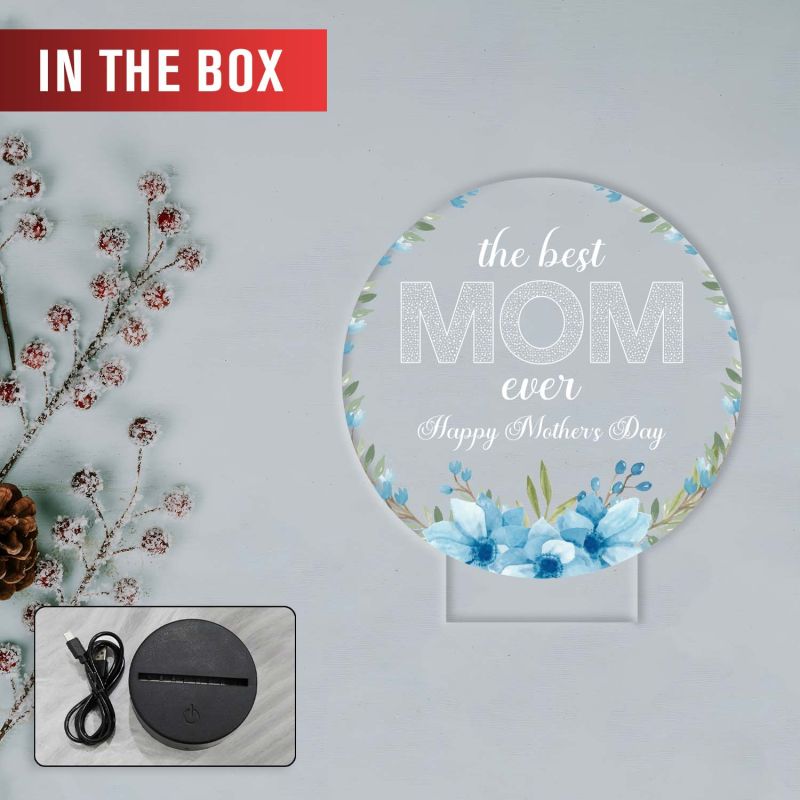 Best Mom Ever Acrylic LED Lamp with UV Print – Happy Mother’s Day Gift Night Light Warm White USB Powered